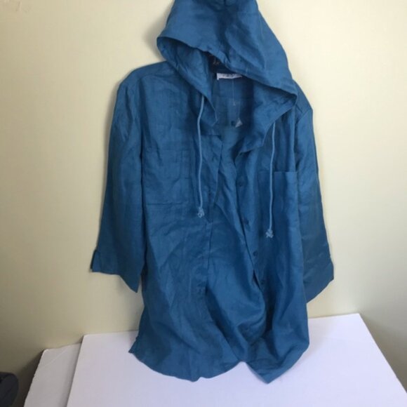 Alice Blue NEW Linen Shirt Hoodie Shirt Jacket Pockets Slits Button Minimalist L - Picture 9 of 15